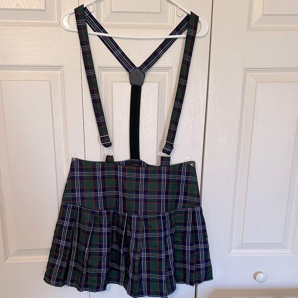 Romwe from SHEIN. School girl skirt with attached suspenders. Size large.